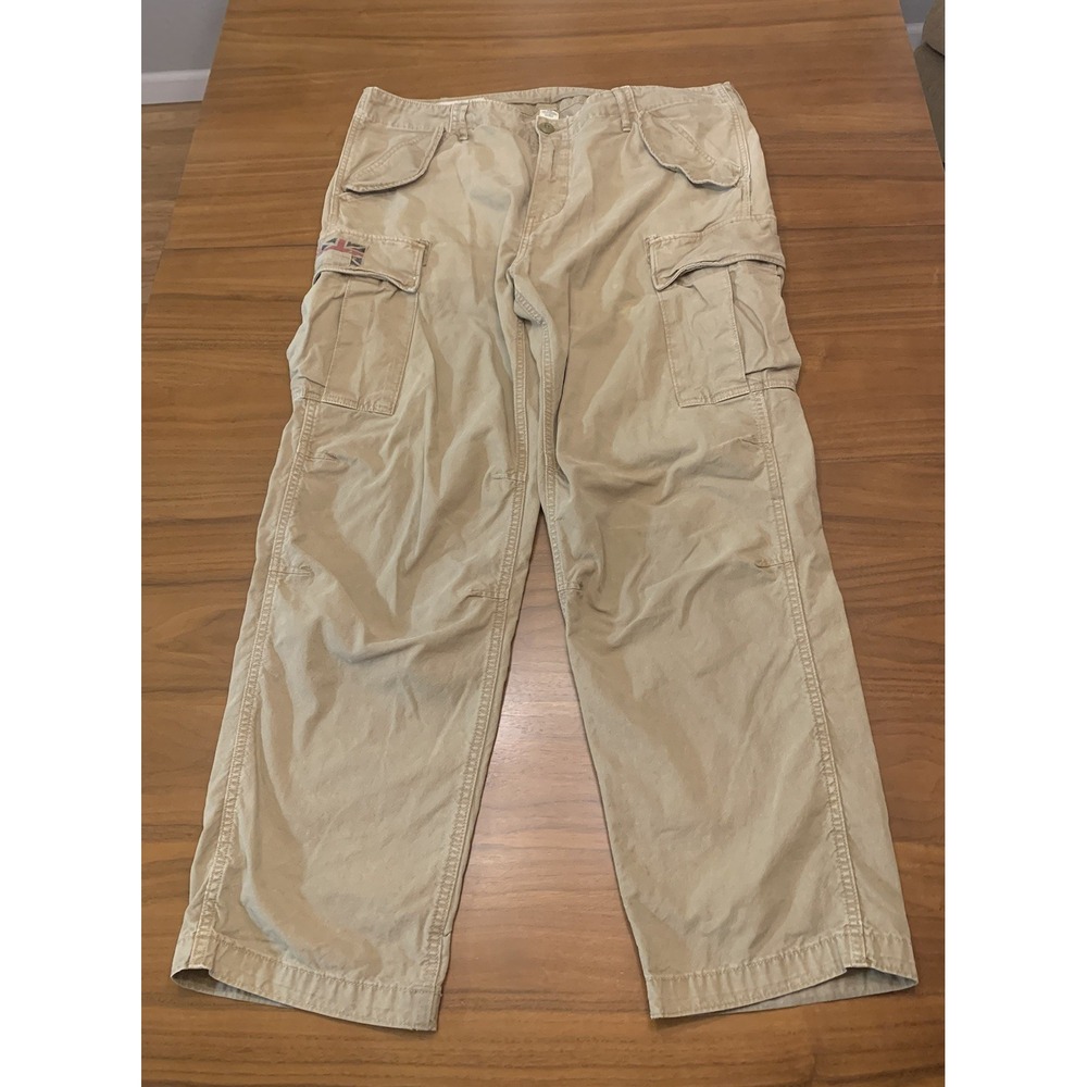 Ralph Lauren Denim & Supply Cargo Pants Men 38x32 (Fits 39x31) Tan USA UK Flag